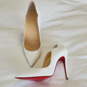 Christian Louboutin White Patent Leather Pointed Pump with Red Sole